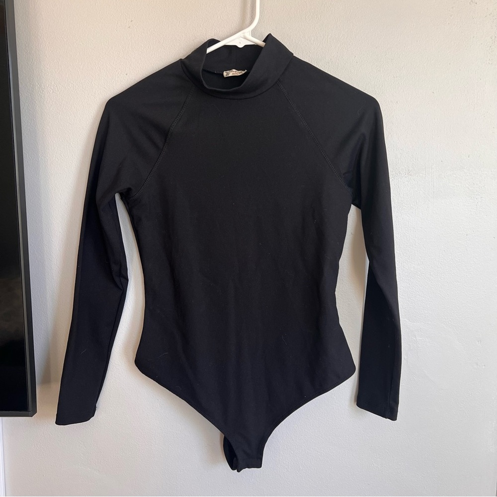 Intimately Free People Mockneck Long‎ Sleeve Bodysuit Thong Black S